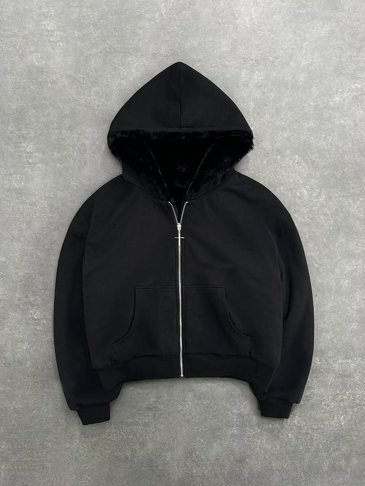 Men's double-layer zip-up hooded sweatshirt