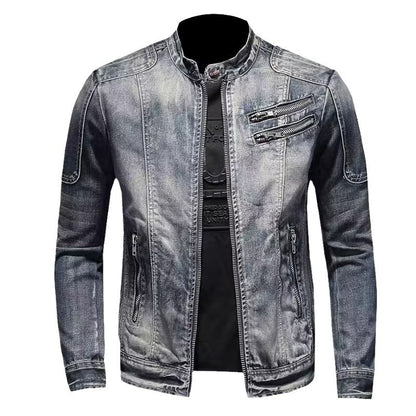 Men's Retro Lapel Motorcycle Denim Jacket Slim Fit