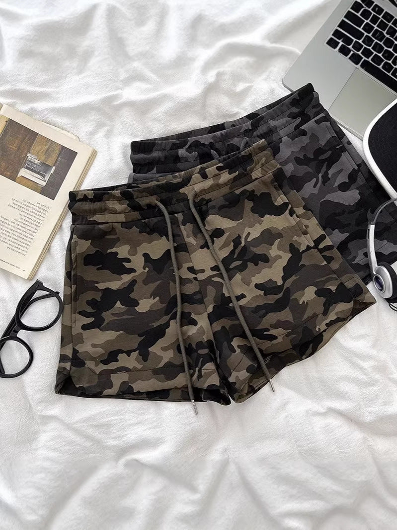 Womens Drawstring Waist Camouflage Shorts