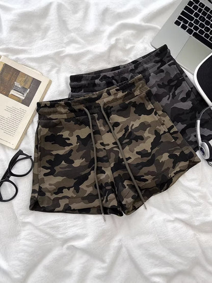 Womens Drawstring Waist Camouflage Shorts