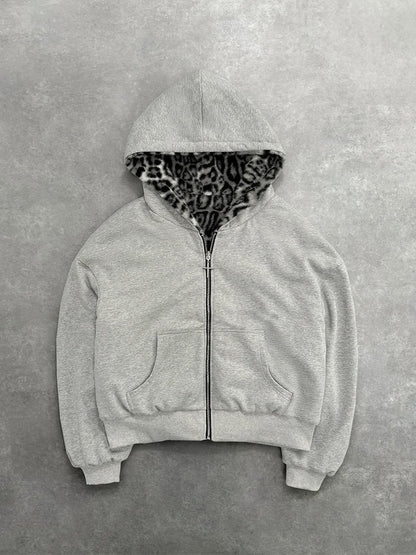 Men's double-layer zip-up hooded sweatshirt