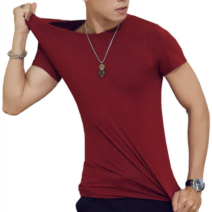 Mens Short Sleeve T-Shirt Solid Color Slim Fit