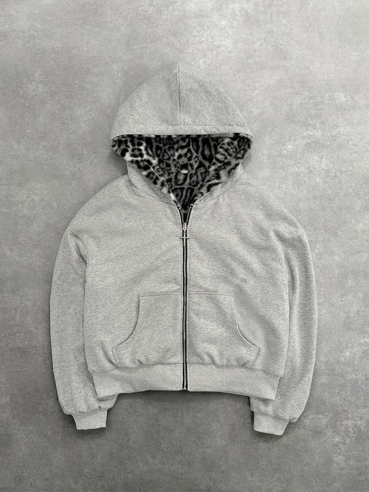 Men's double-layer zip-up hooded sweatshirt