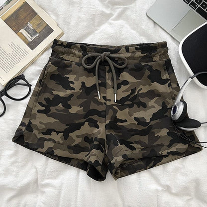 Womens Drawstring Waist Camouflage Shorts