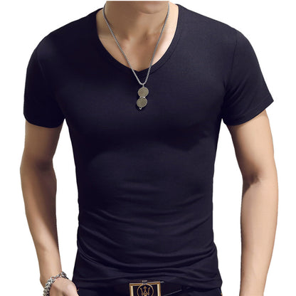 Mens Short Sleeve T-Shirt Solid Color Slim Fit