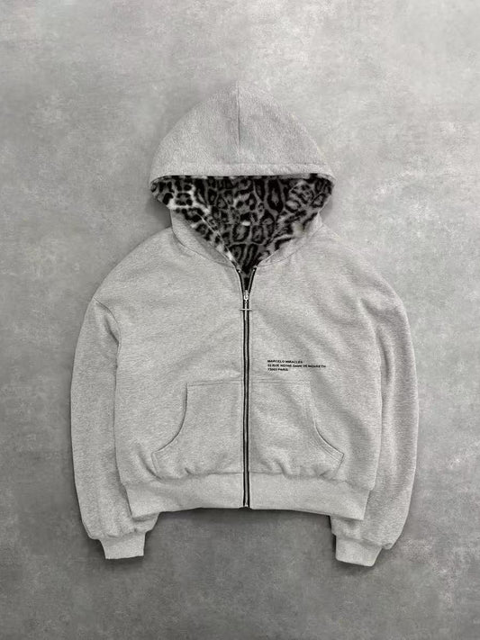 Men's double-layer zip-up hooded sweatshirt