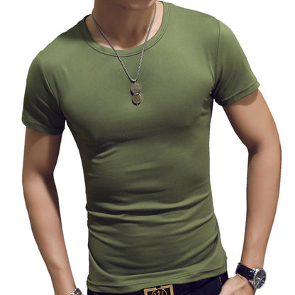 Mens Short Sleeve T-Shirt Solid Color Slim Fit