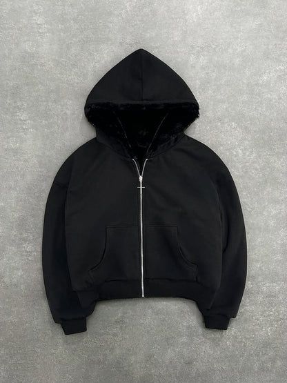 Men's double-layer zip-up hooded sweatshirt