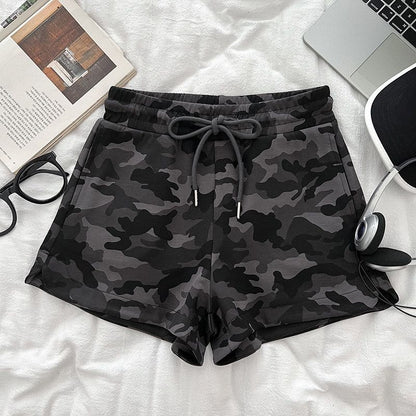 Womens Drawstring Waist Camouflage Shorts