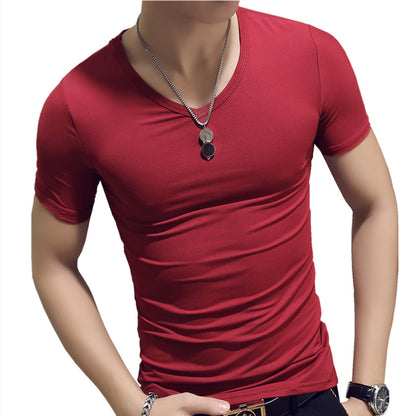 Mens Short Sleeve T-Shirt Solid Color Slim Fit