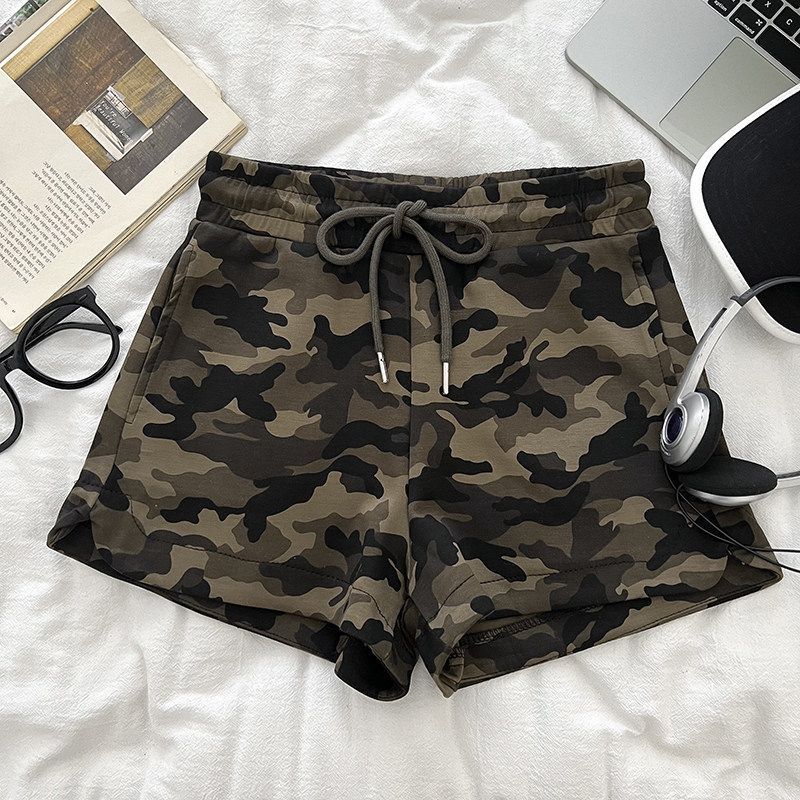 Womens Drawstring Waist Camouflage Shorts