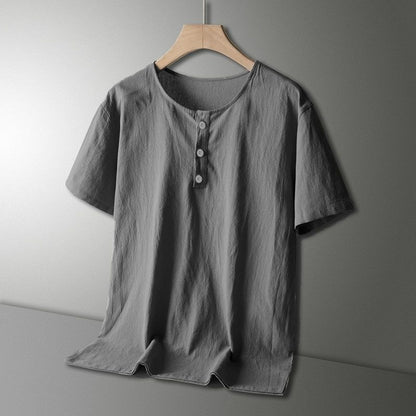 Mens Cotton Linen Casual Short Sleeve Set