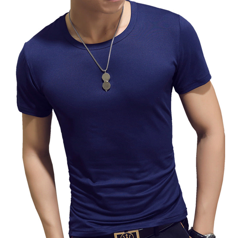 Mens Short Sleeve T-Shirt Solid Color Slim Fit