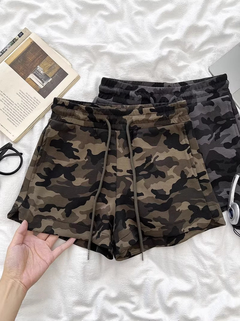 Womens Drawstring Waist Camouflage Shorts