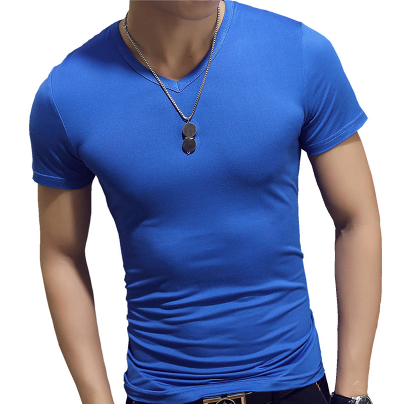 Mens Short Sleeve T-Shirt Solid Color Slim Fit