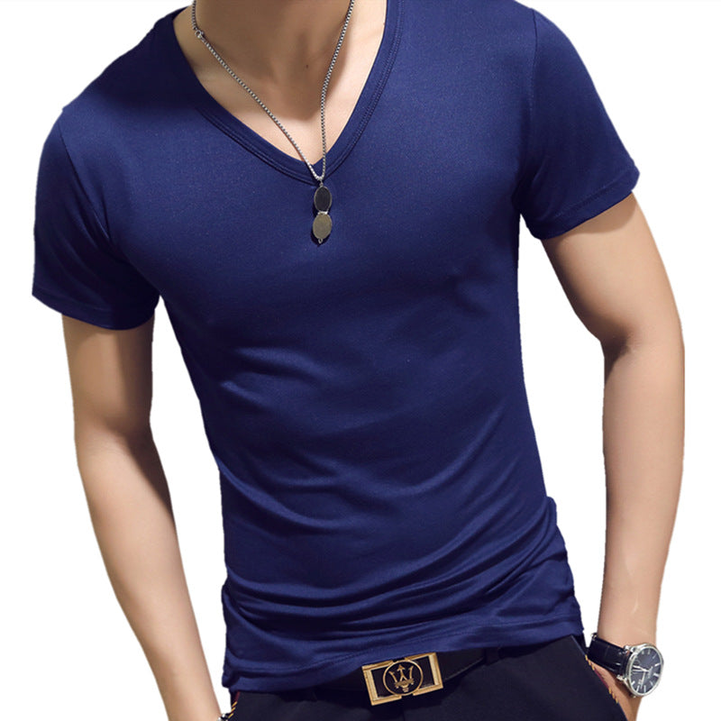 Mens Short Sleeve T-Shirt Solid Color Slim Fit