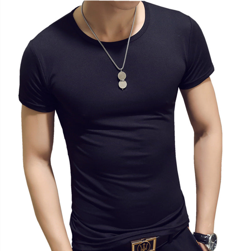 Mens Short Sleeve T-Shirt Solid Color Slim Fit