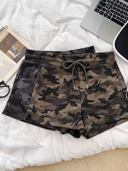 Womens Drawstring Waist Camouflage Shorts