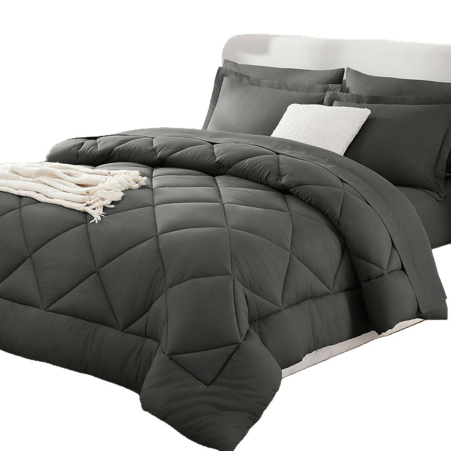 Three-Piece Quilted Solid-Color Bedding Set