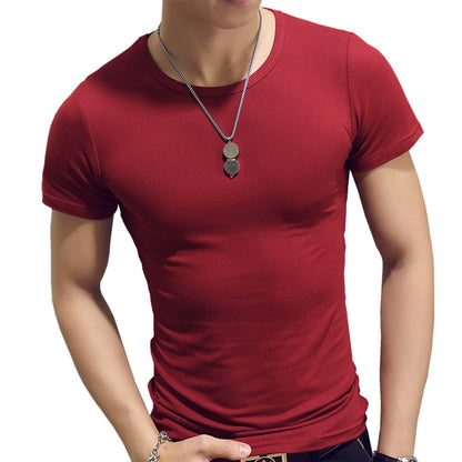 Mens Short Sleeve T-Shirt Solid Color Slim Fit