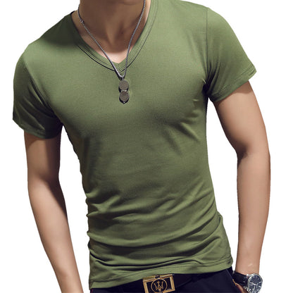 Mens Short Sleeve T-Shirt Solid Color Slim Fit